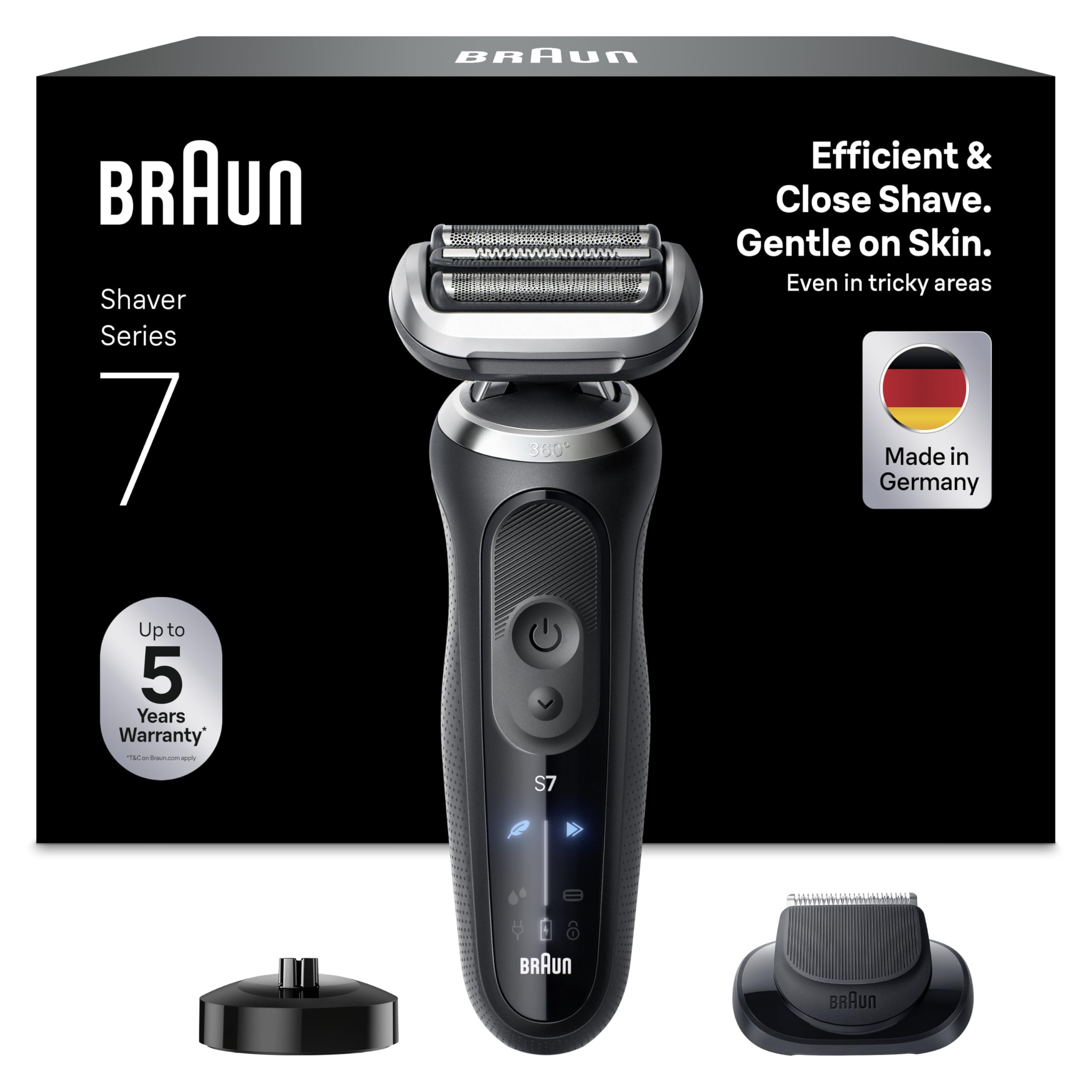 Series 7, Rasierer Herren Elektrisch, Elektrorasierer mit 60 Min. Akkulaufzeit, Ladeständer, 72-N4200s, Schwarz
