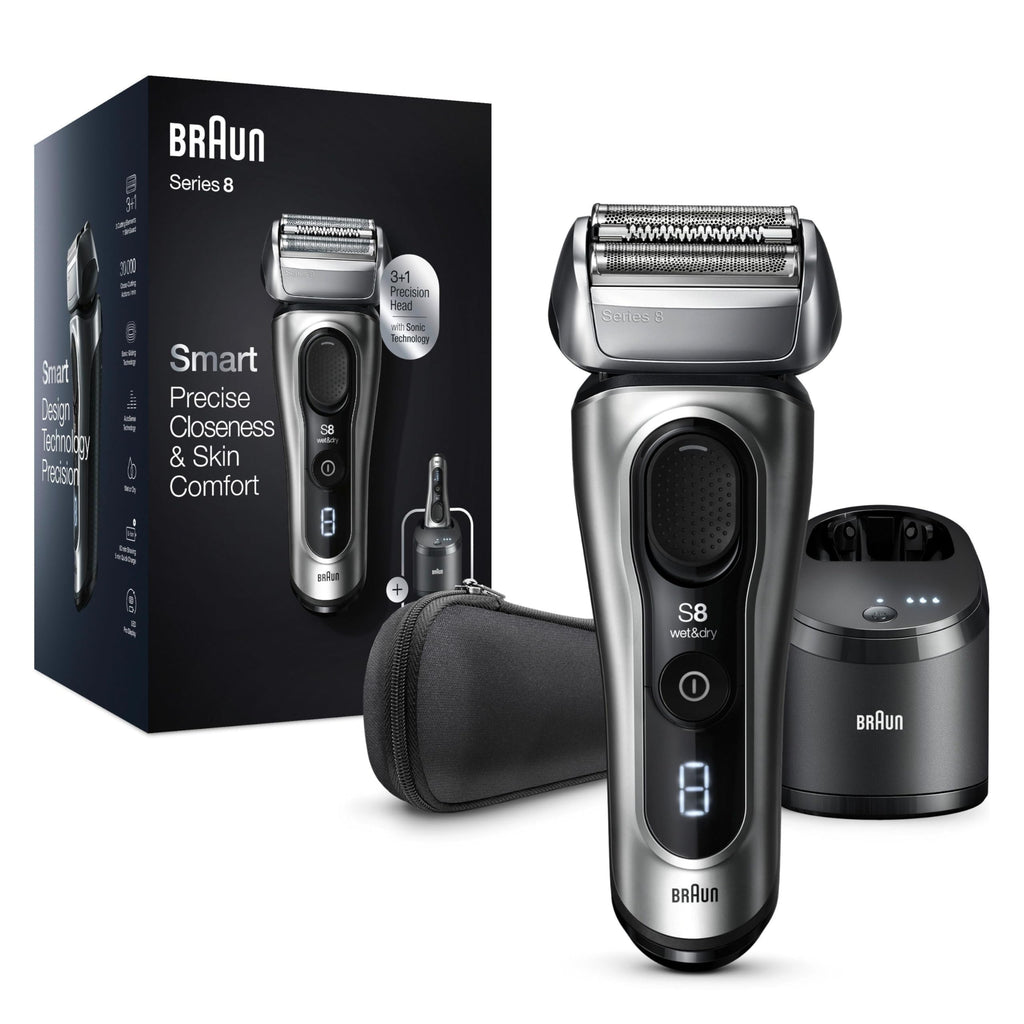 Series 8 Rasierer Herren mit 3+1 Scherkopf, Elektrorasierer Trimmer, Sonic-Technologie, 8467cc, silber