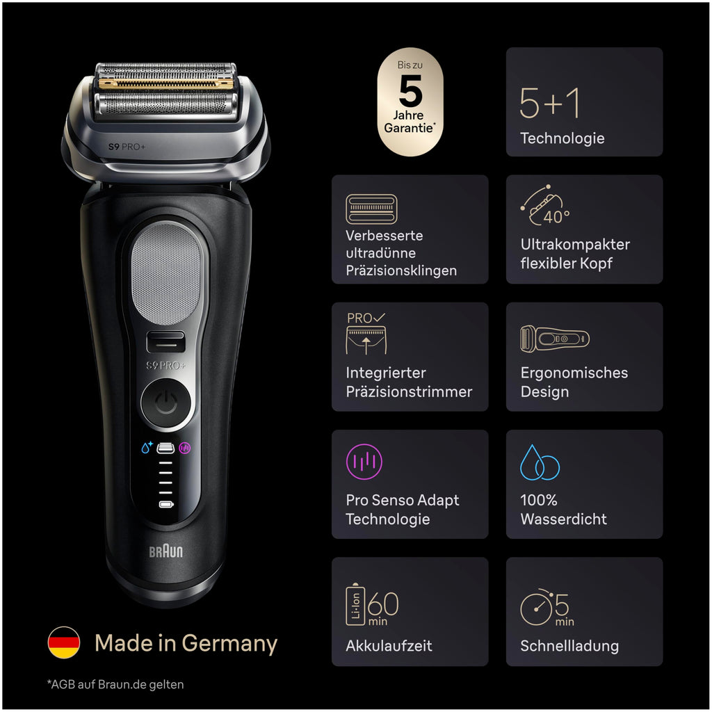 Series 9 PRO+ Elektrorasierer Herren, 5+1 Ultradünne Präzisionsklingen, Pro-SensoAdapt, 9660cc, Schwarz
