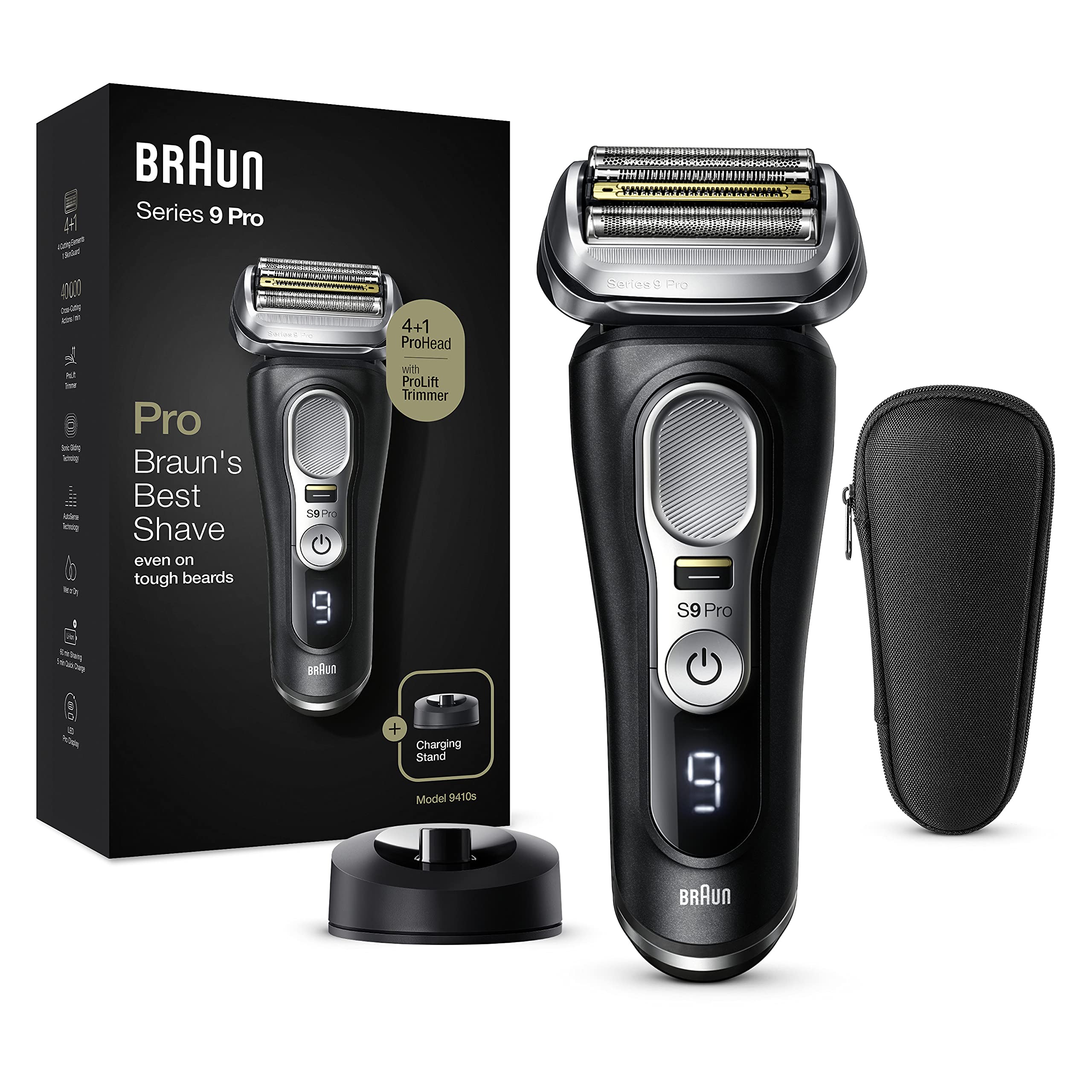 Series 9 Pro Premium Rasierer Herren, Scherkopf, Elektrorasierer & Trimmer, 60 Min. Akkulaufzeit, 1-, 3-, 7-Tage-Bart, 9410s, schwarz