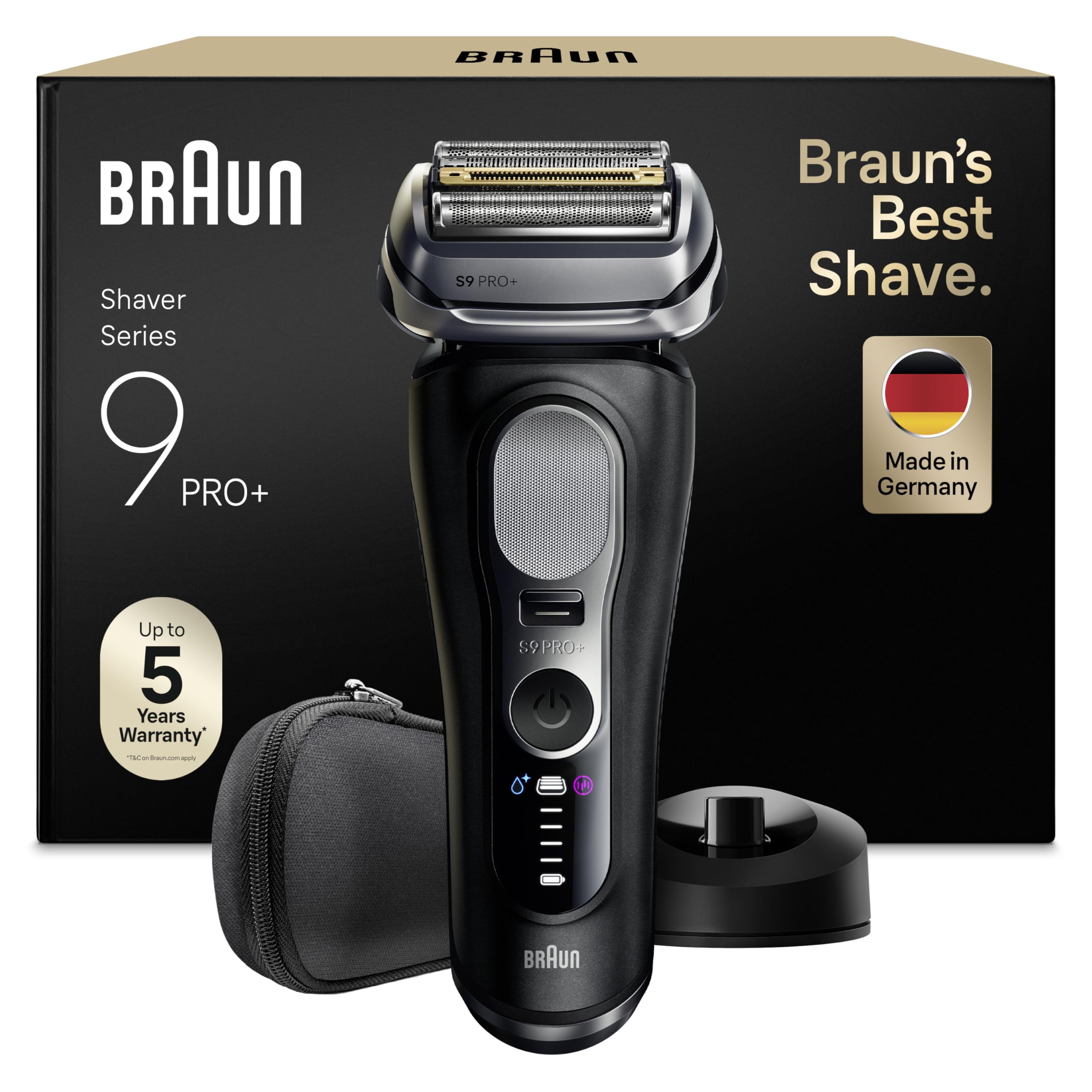 Series 9 PRO+ Elektrorasierer Herren, 5+1 Ultradünne Präzisionsklingen, Pro-SensoAdapt, Rasierapparat mit 60 Min. Akku, Ladeständer, Nass- und Trockenrasierer Made in Germany, 9610si, Schwarz