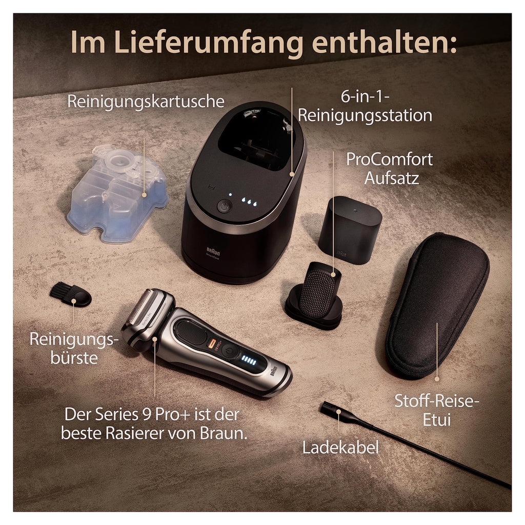 Series 9 Pro+ Rasierer Herren Elektrisch, Elektrorasierer mit 5 Rasierelementen, 9597cc, Silber