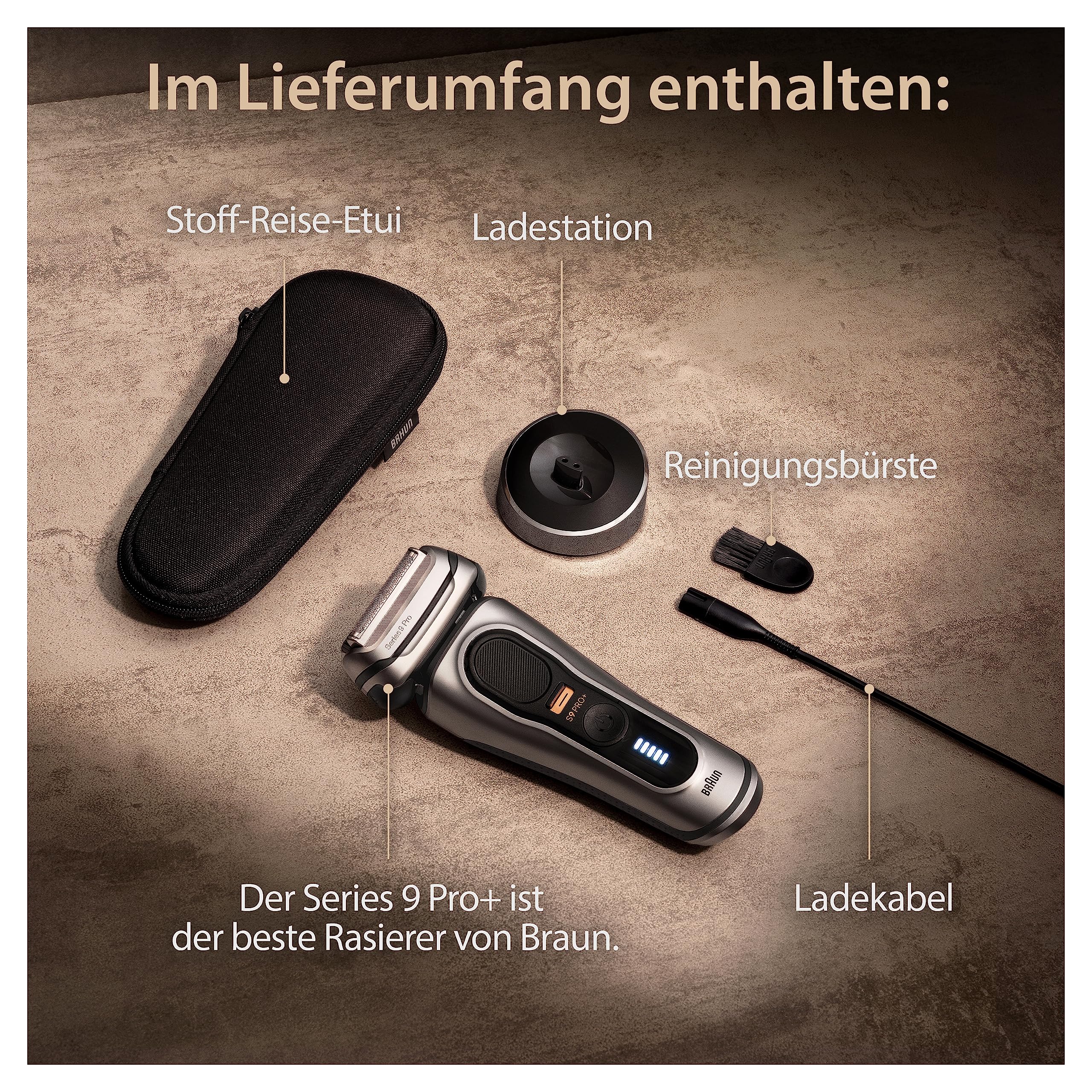 Series 9 Pro+ Rasierer Herren Elektrisch, Elektrorasierer mit 5 Pro Rasierelementen, 9517s, Silber